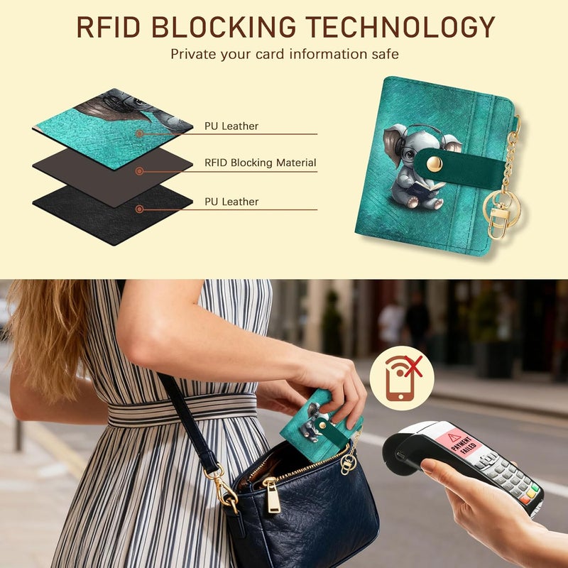 Jogjam Elephant Rfid Women Wallet, Small Slim Thin Credit Card Wallet, PU Leather Bifold Cash Zipper Coin Pocket ID Window for Female Ladies Teen Girls Girly - Image 3
